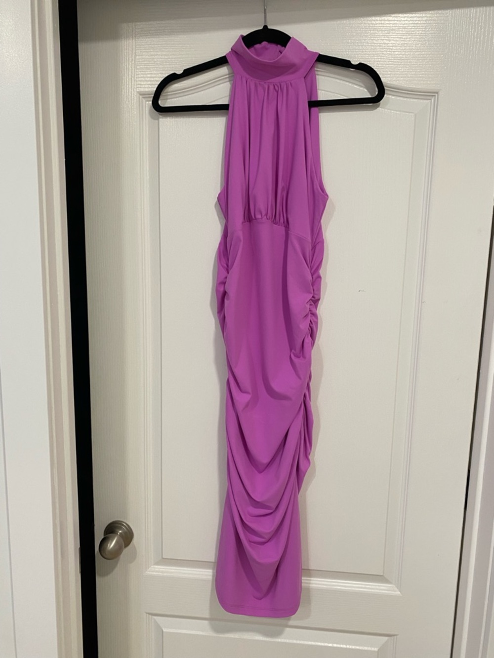 Susana Monaco Lavender High-Neck Ruched Maxi Dress